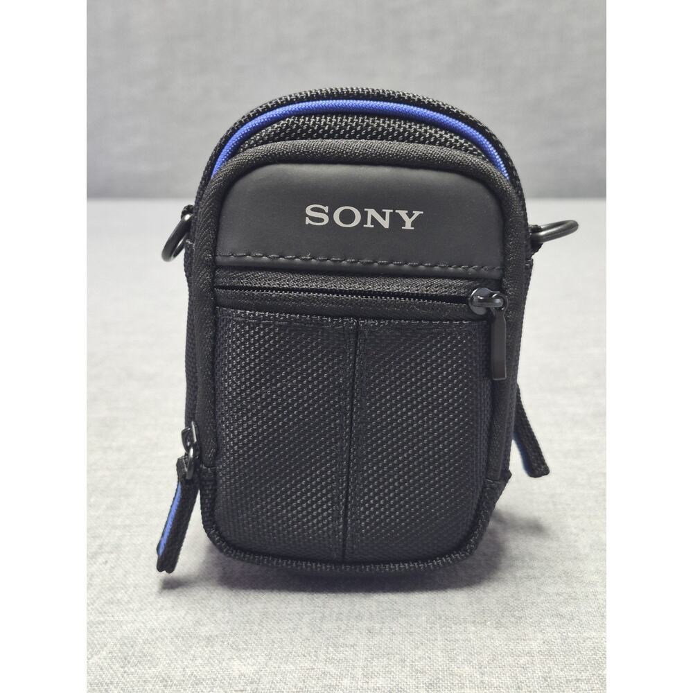 Sony LCS-CSJ Cyber-shot Camera Case Nylon Black Blue Pouch Shoulder Belt Zipper